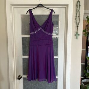 Vintage Tadashi Purple Silk Beaded V-Neck Evening Dress with Embellished Waist